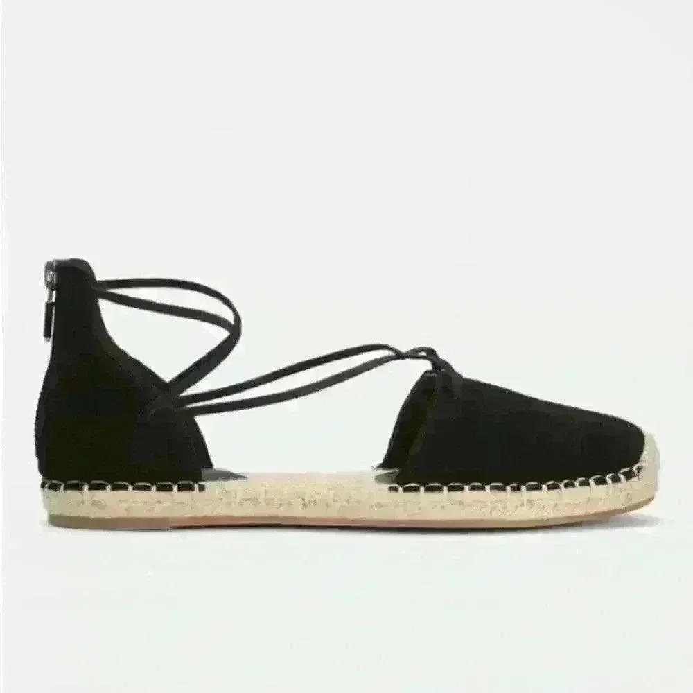 New! Eileen Fisher 5.5 Leather Lace Up D'Orsay Lee Espadrille Black Flat Sandals - Picture 3 of 10